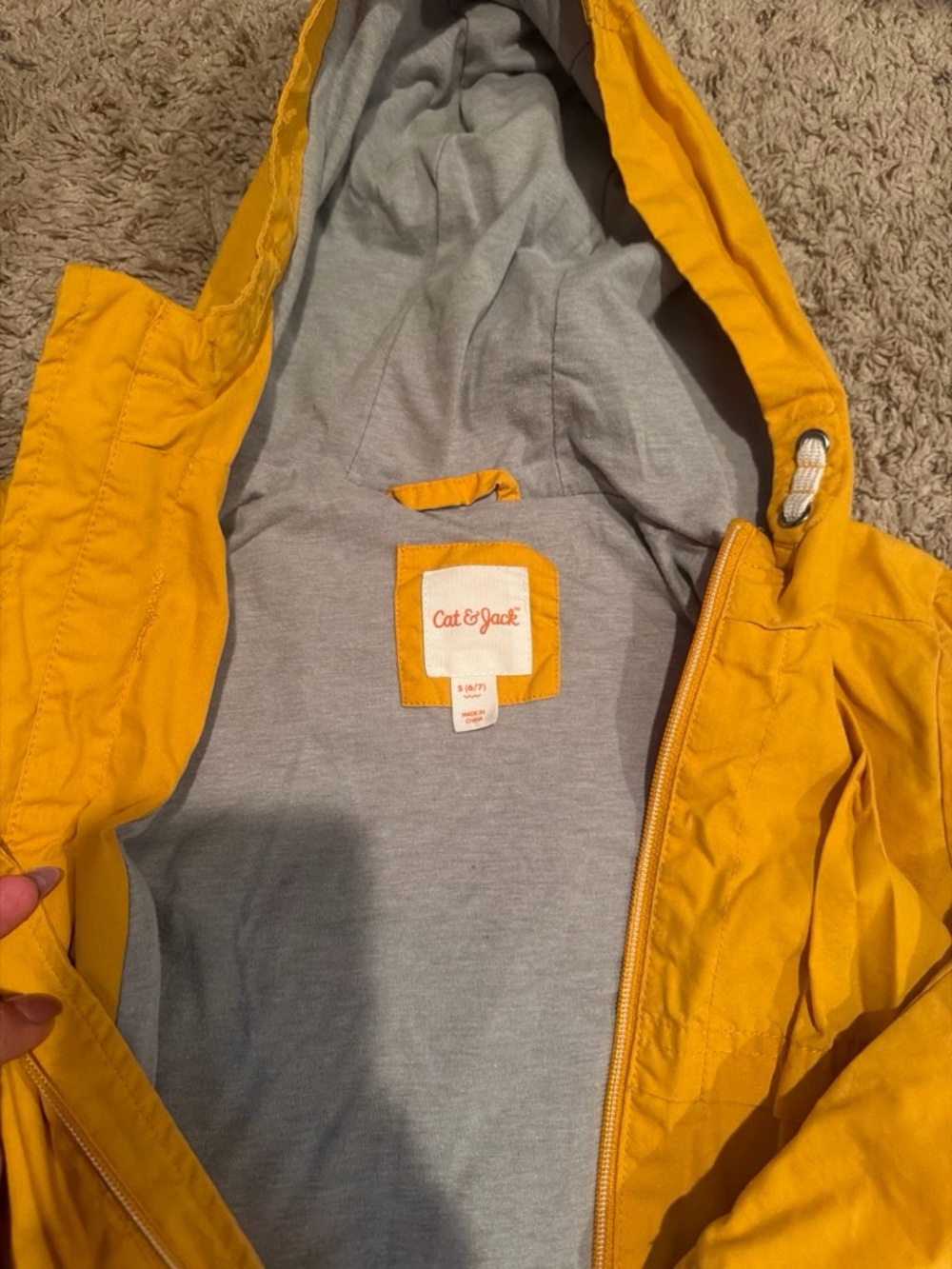Cat & Jack Yellow Hooded Rain Jacket with Gray Lining